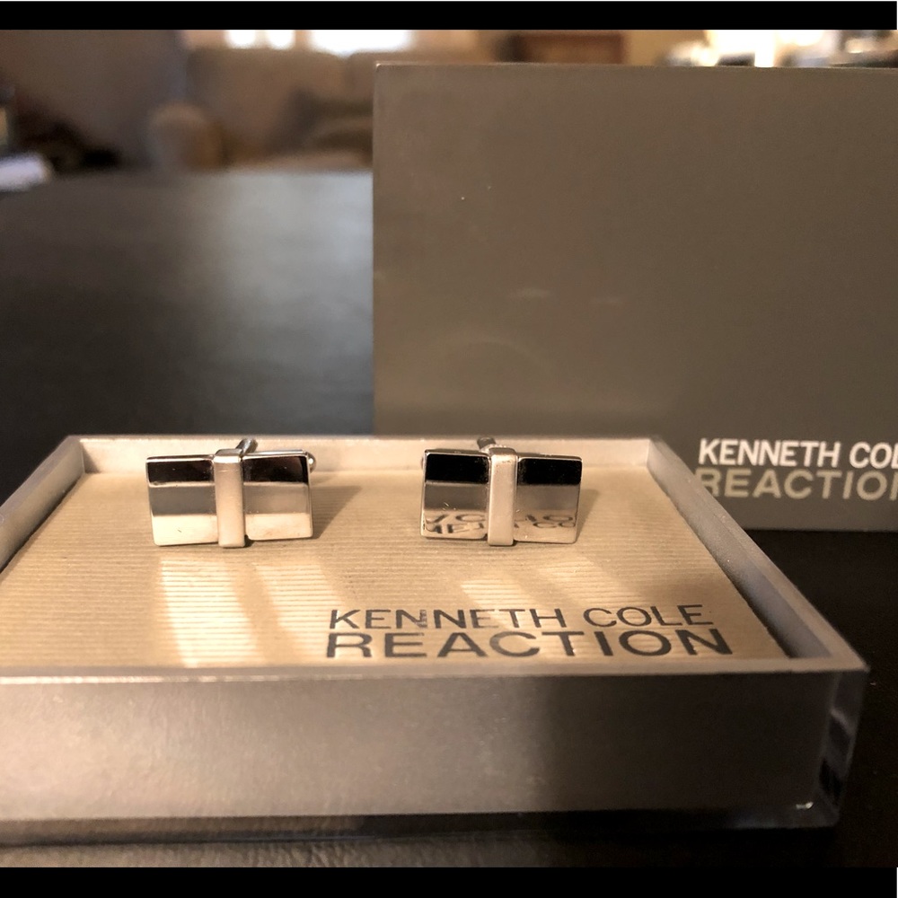 Kenneth Cole Rectangular Silver Cuff Links